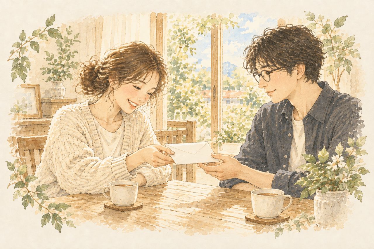 封筒を、特定のひとりの手に渡している