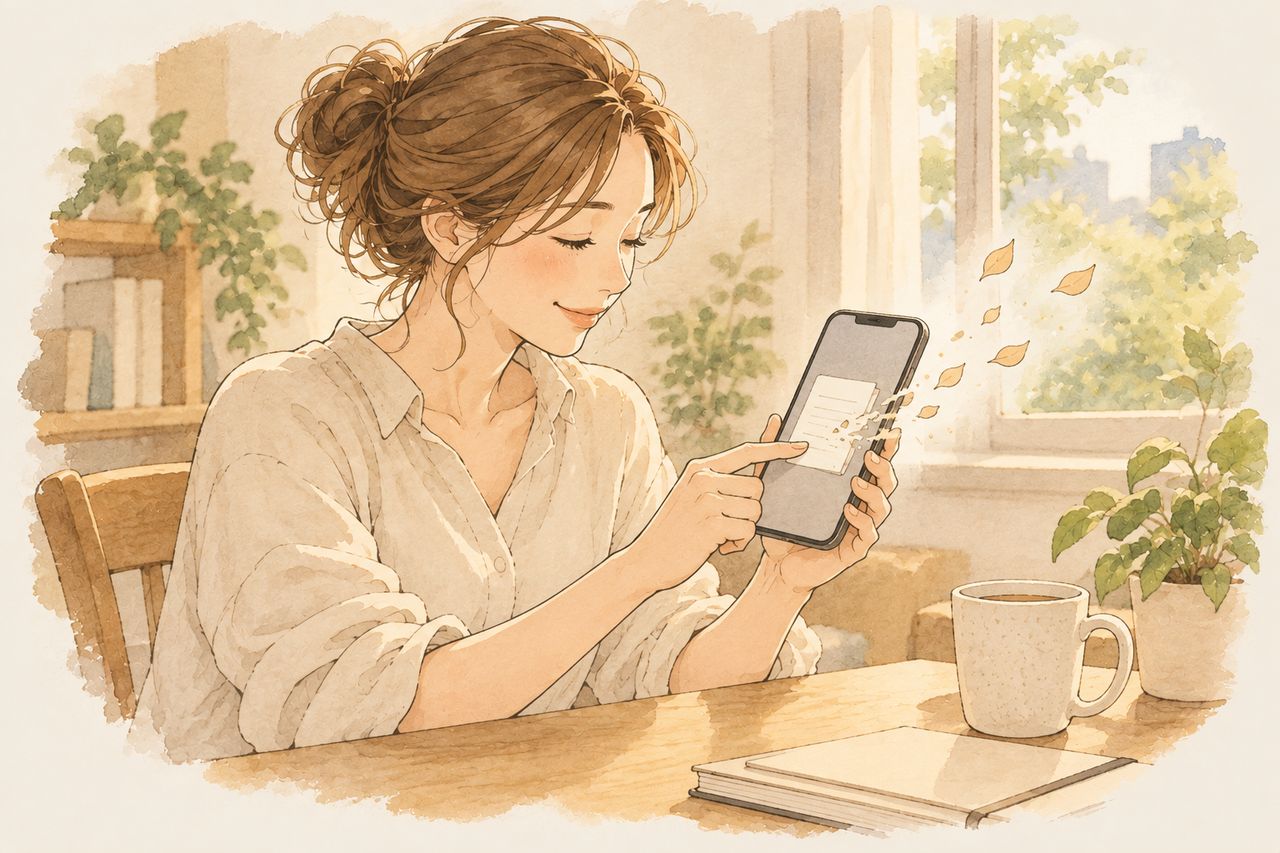 自分の手で、古いメモを消している