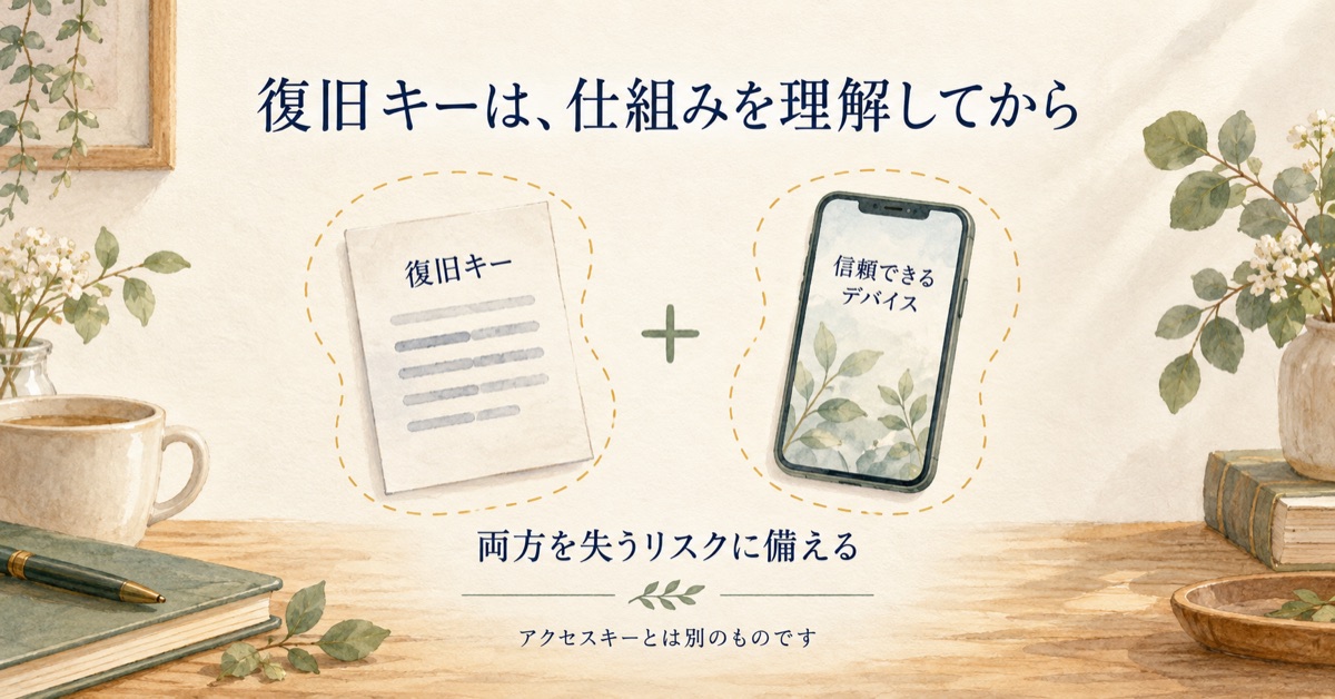 復旧キーと端末の両方を失うと復旧できなくなることを示す図